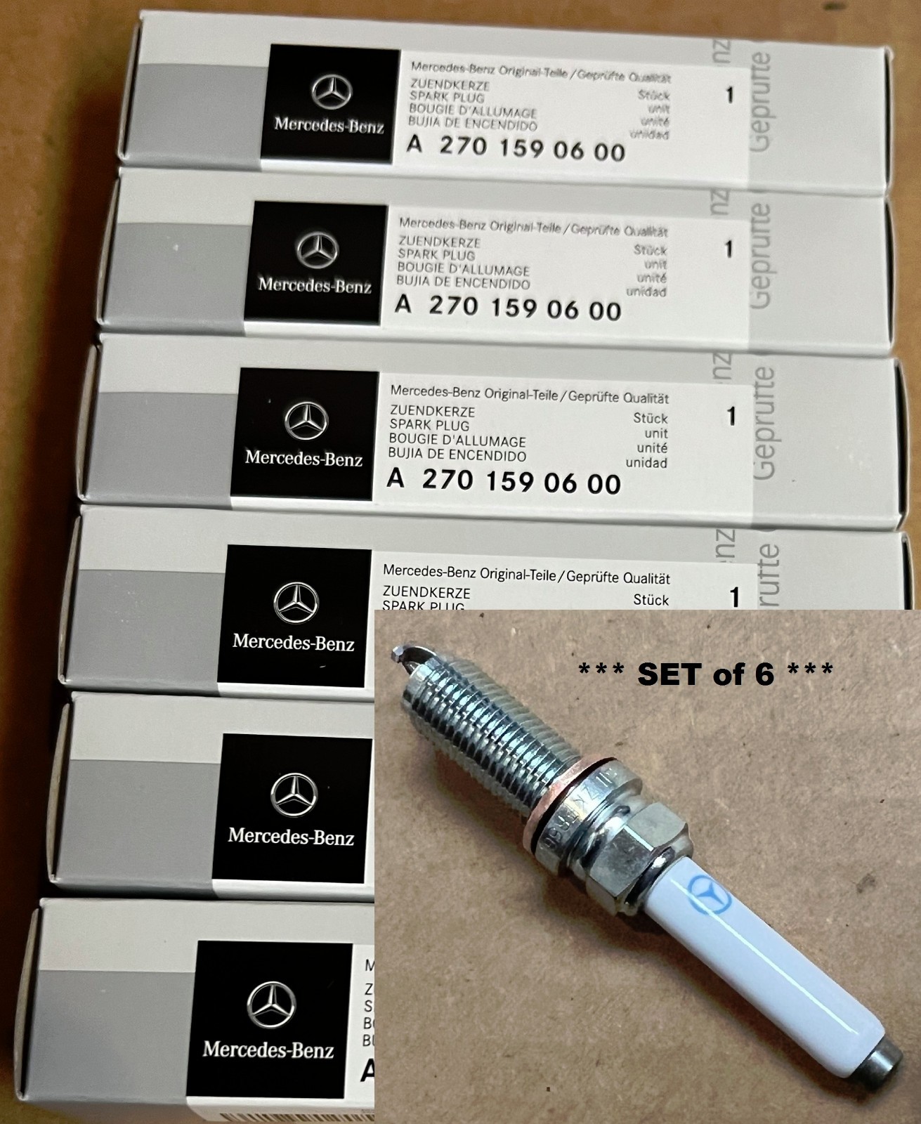 New Genuine OEM Mercedes  A2701590600  - Set of 6 Spark Plugs ** SHIPS FREE