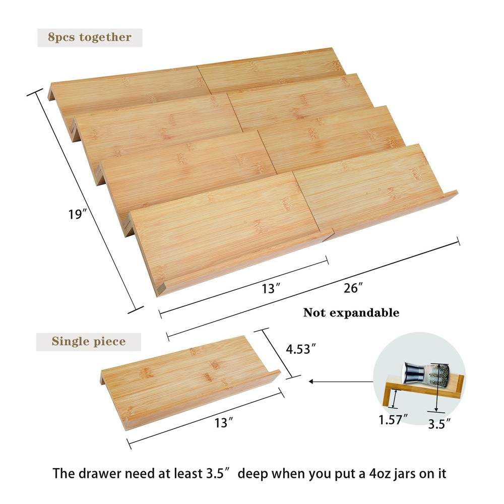 Graceware Bamboo Spice Drawer Organizer for Insert Shallow Drawer, 8 Tier Stacka