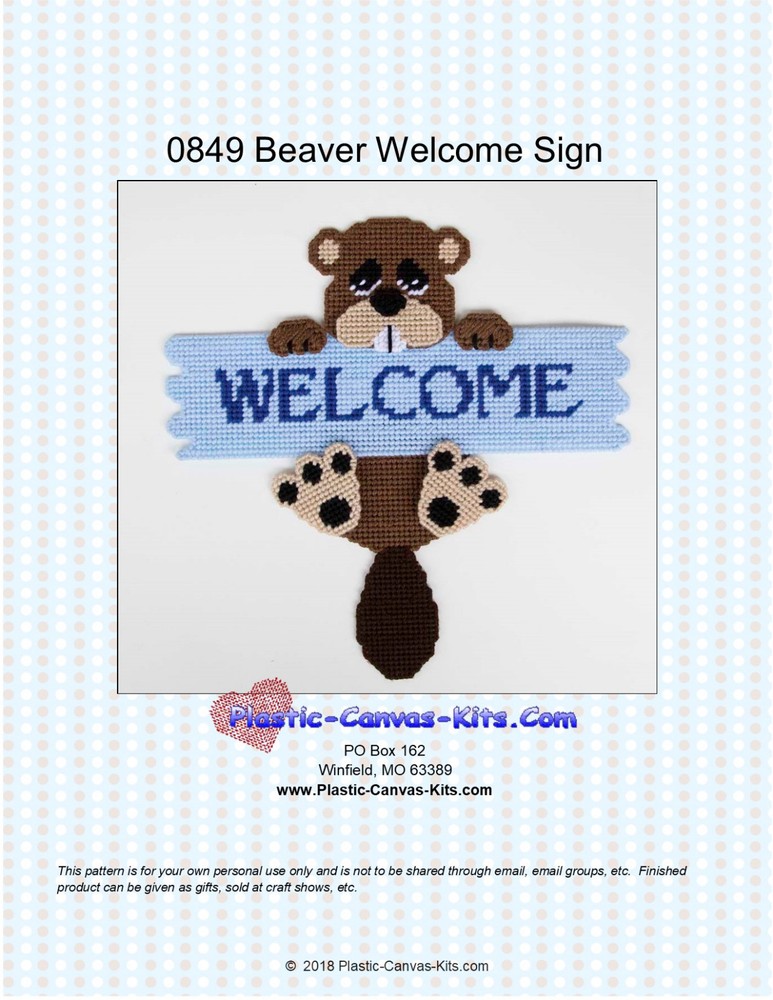 Beaver Welcome Sign- Plastic Canvas Pattern or Kit