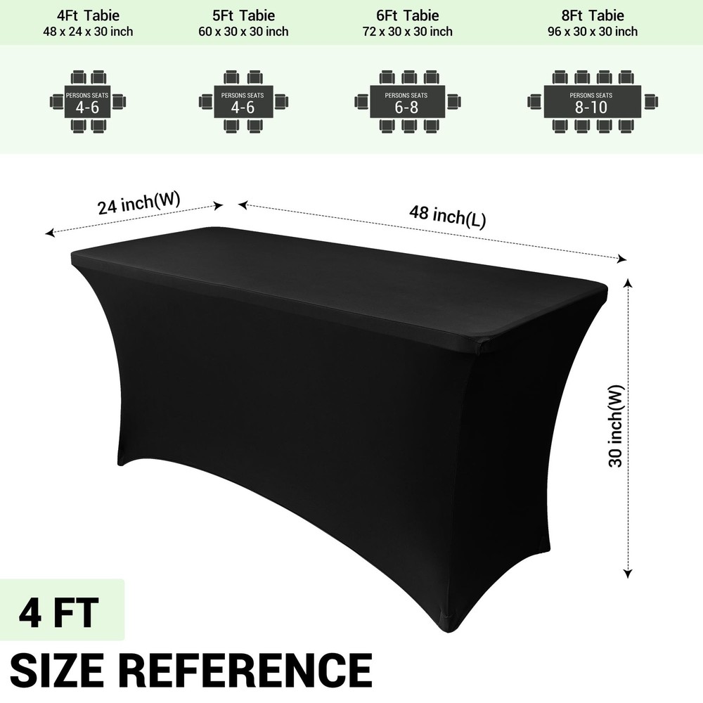 Obstal 4ft Stretch Spandex Table Cover - 4 Pack Universal Rectangular Fitted