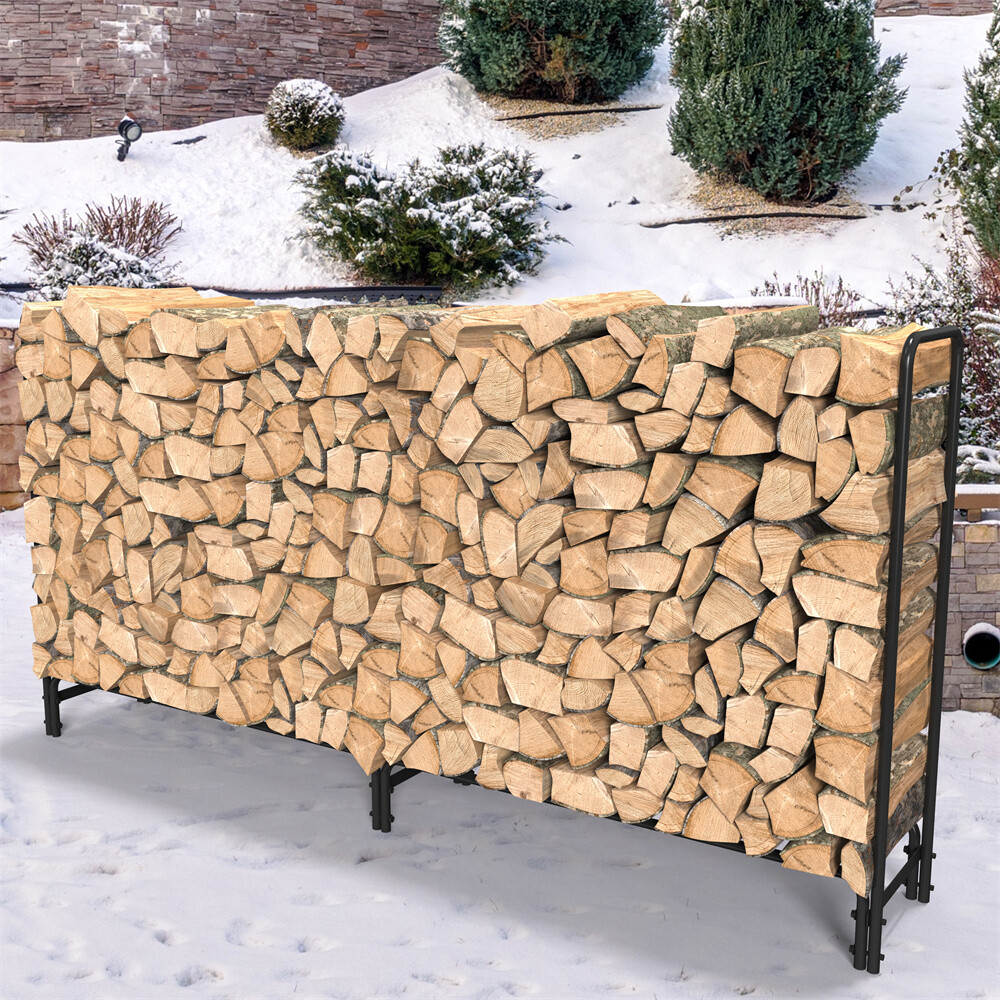 12ft/8ft Metal Firewood Rack Adjustable Outdoor Log Rack Wood Stacker for Patio