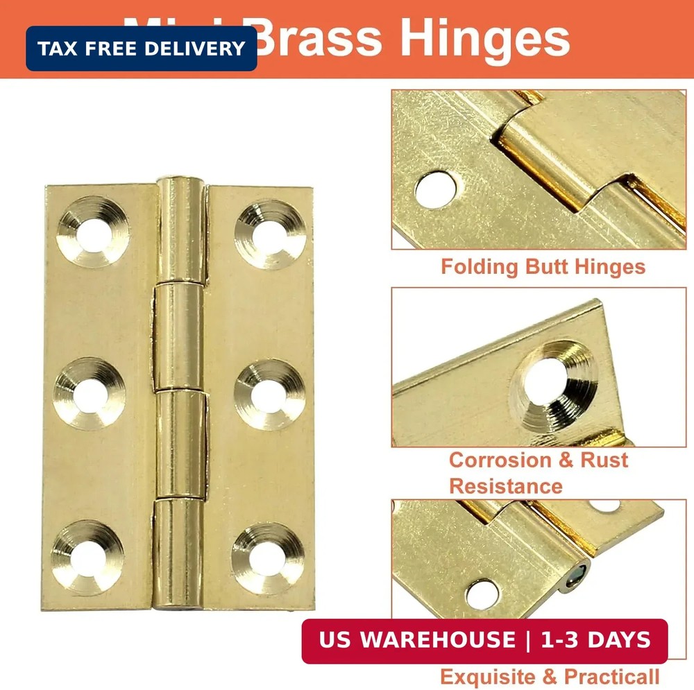 Piutouyar 8 Pack Butt Hinge 1.5 Inch Mini Solid Brass Hinges for Small Cabinet,