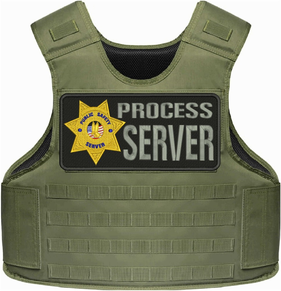Process Server Embroidery Patch 5x11 Velcr@ On Back Gray On Black