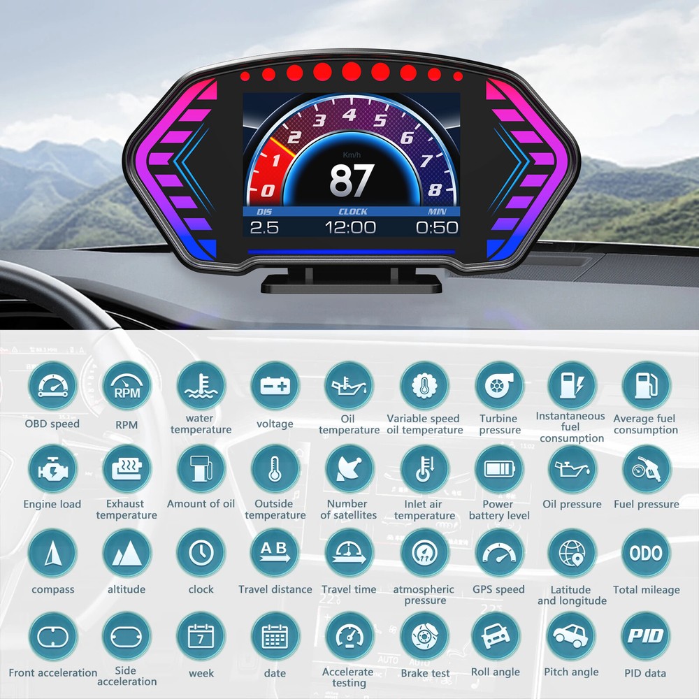 ANCEL P3 Head Up Display Auto GPS Speedometer Multi-function OBD LCD Instrument