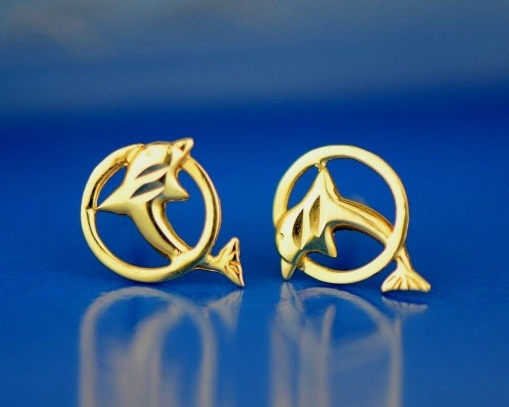 14k Yellow Gold Dolphin Stud Earring