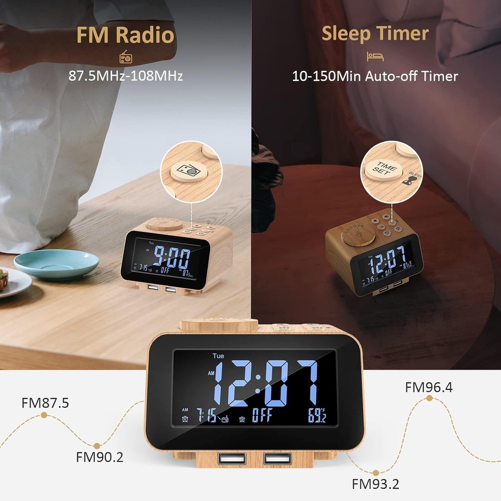 Transform Your Mornings: Stylish Alarm Clock with Thermometer & Sleep Timer