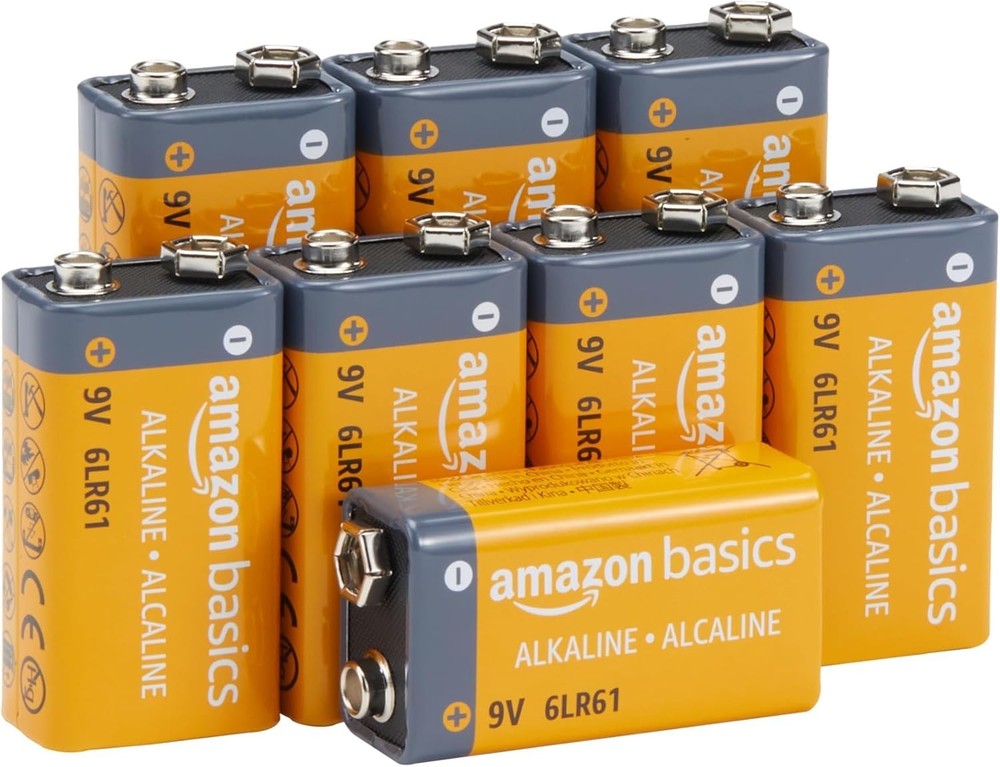 Amazon Basics 9V Alkaline Battery for Smoke/CO Detector and Electronics, 8 pack