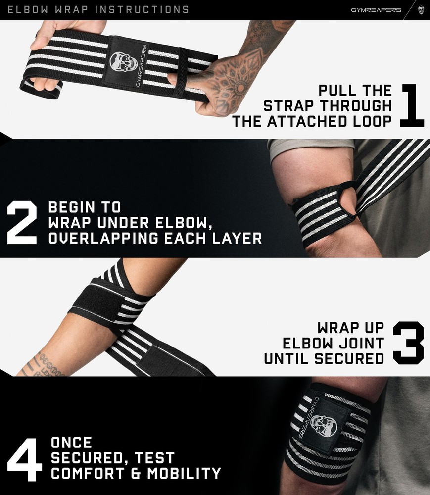 Weightlifting Elbow Wraps (1 Pair) - Flexible 40'' Elbow Compression Strap & ...