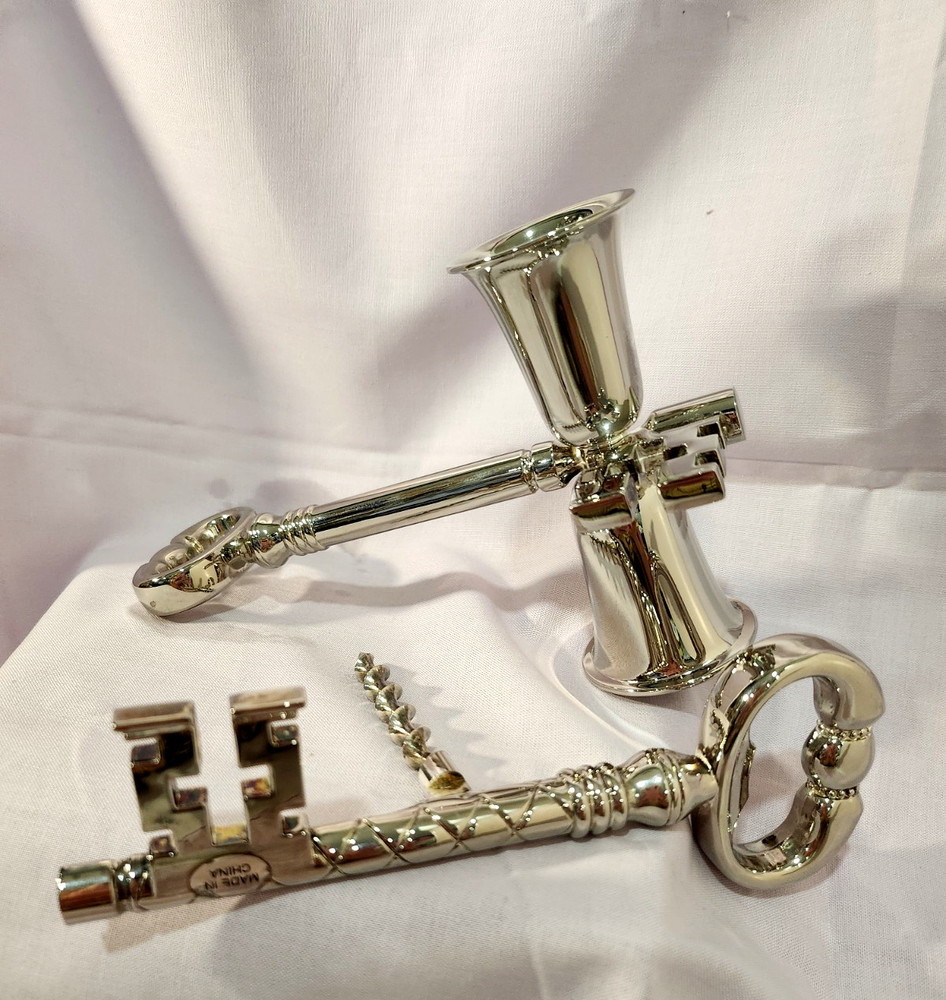 Bar Ware Set, Silver Plated from Neiman Marcus, Corkscrew & Double-Sided Jigger