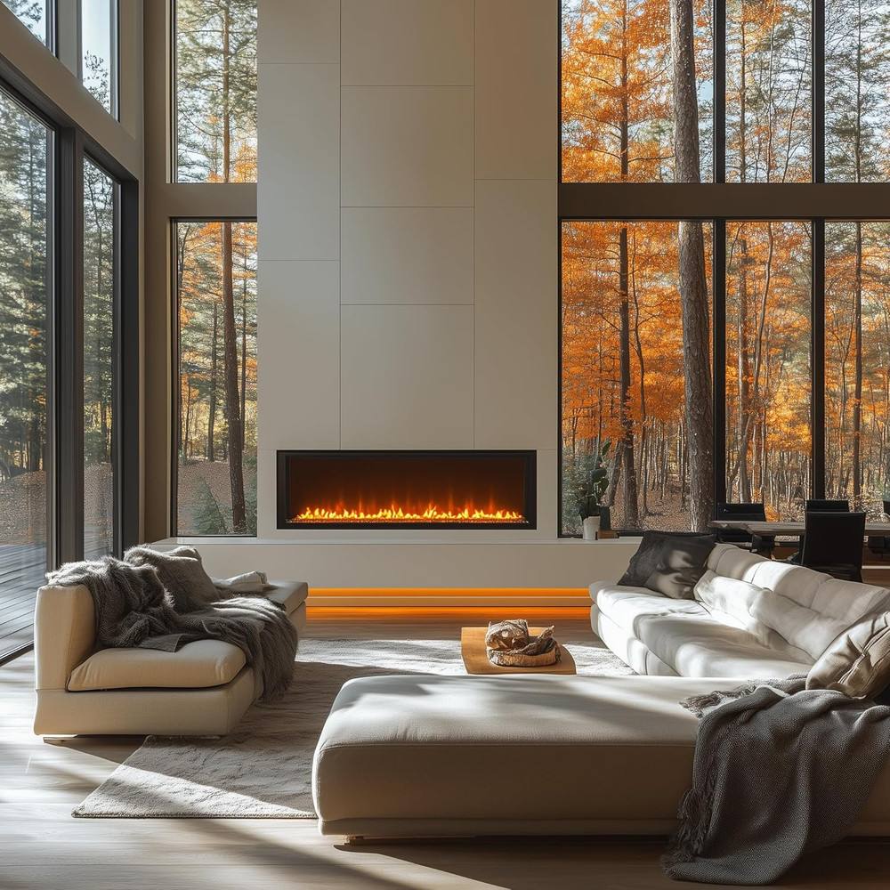 60" Wall-Mounted Electric Fireplace with Remote, Timer & Adjustable Flame Color