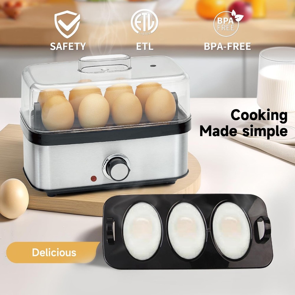 Rapid Electric Egg Cooker set Boiled Egg Maker 8 Capacity Large Silver