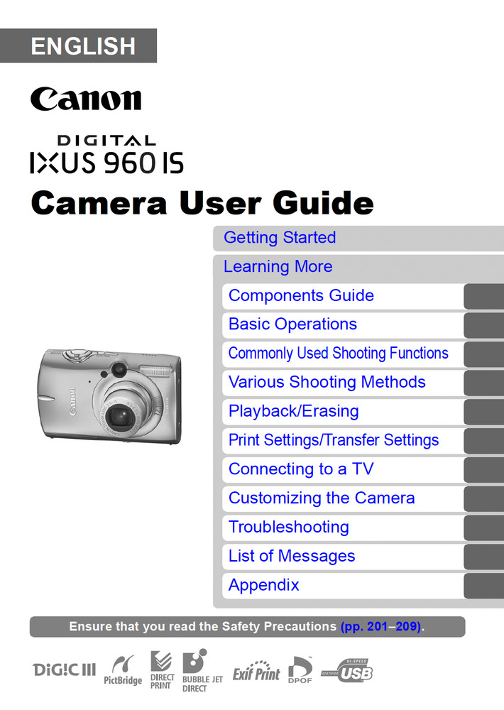 Canon IXUS 960 IS Digital Camera User Instruction Manual