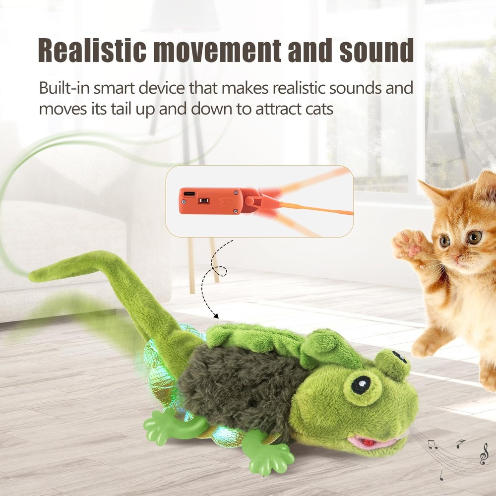 Cat Toy Flapping Chirping Lizard Interactive Catnip Rechargeable Toy
