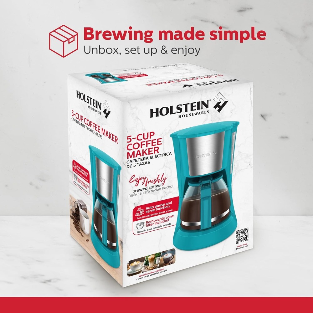 5Cup Drip Coffee Maker–Compact and User-Friendly with Auto Pause&Serve, Reusable