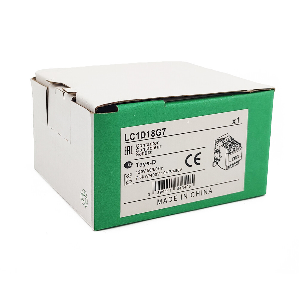 LC1D18G7 Contactor 120V coil 3NO same as Schneider Contactor LC1D18G7 3P 18A AC