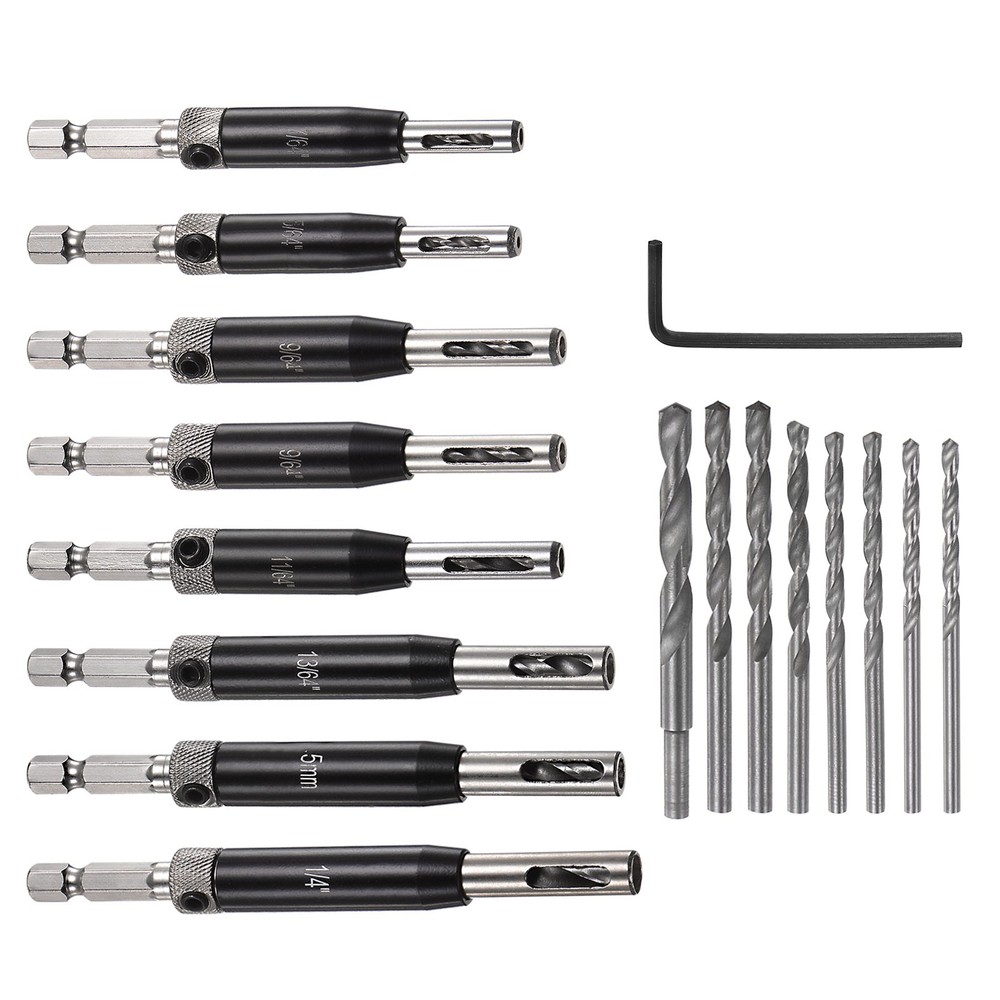 16sets Self Centering Drill Bit Set High Speed Steel Hex Shank Woodworking Bits