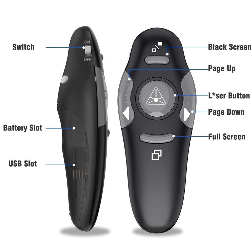 Presentation Remote Clicker, USB A & USB C Wireless Presenter for PowerPoint ...