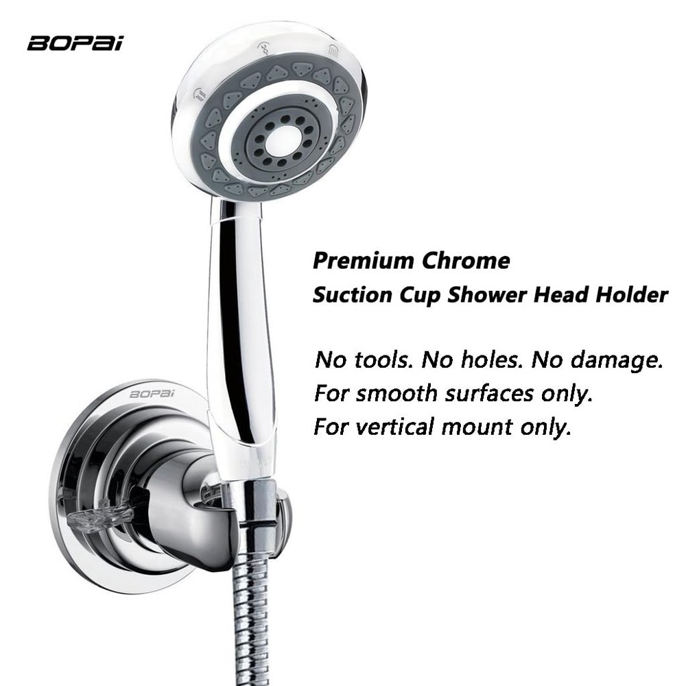 Chrome Showerhead Mount Bracket Suction Cup Tool No Drilling Easy Install