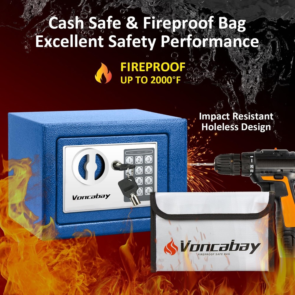 Voncabay Money Safe Box for Home with Sensor Light & Fireproof Security Safe Box