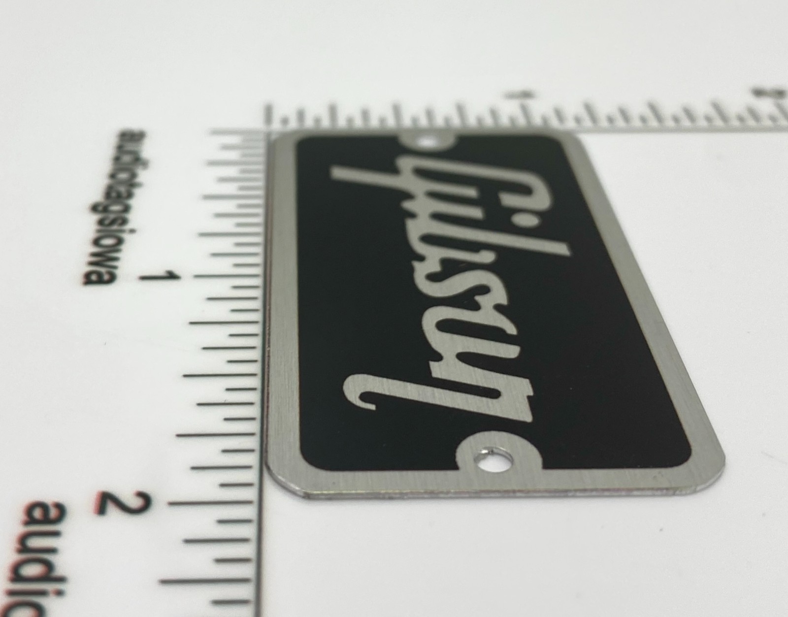 Gibson Amp or Case Logo Badge Black on Silver with Silver Screws