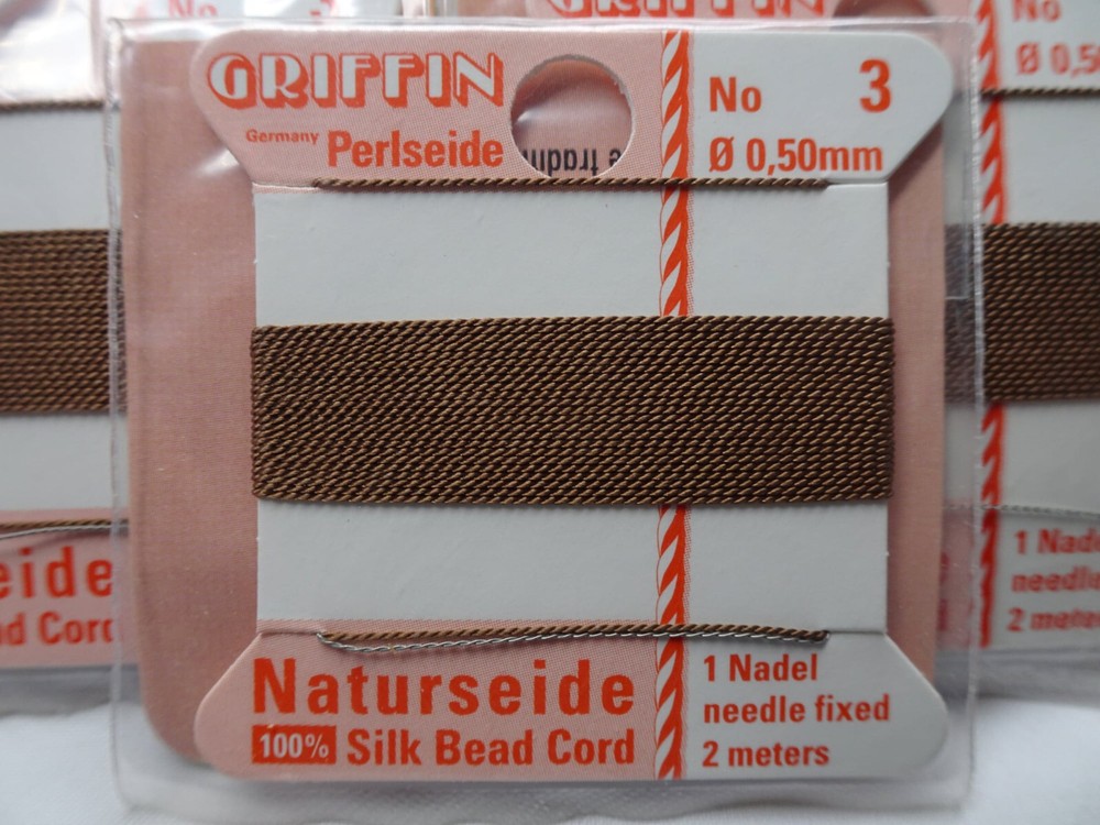 THREE Griffin 100% Silk Thread Cords W/Needle Size 3 Brown G40 DNG