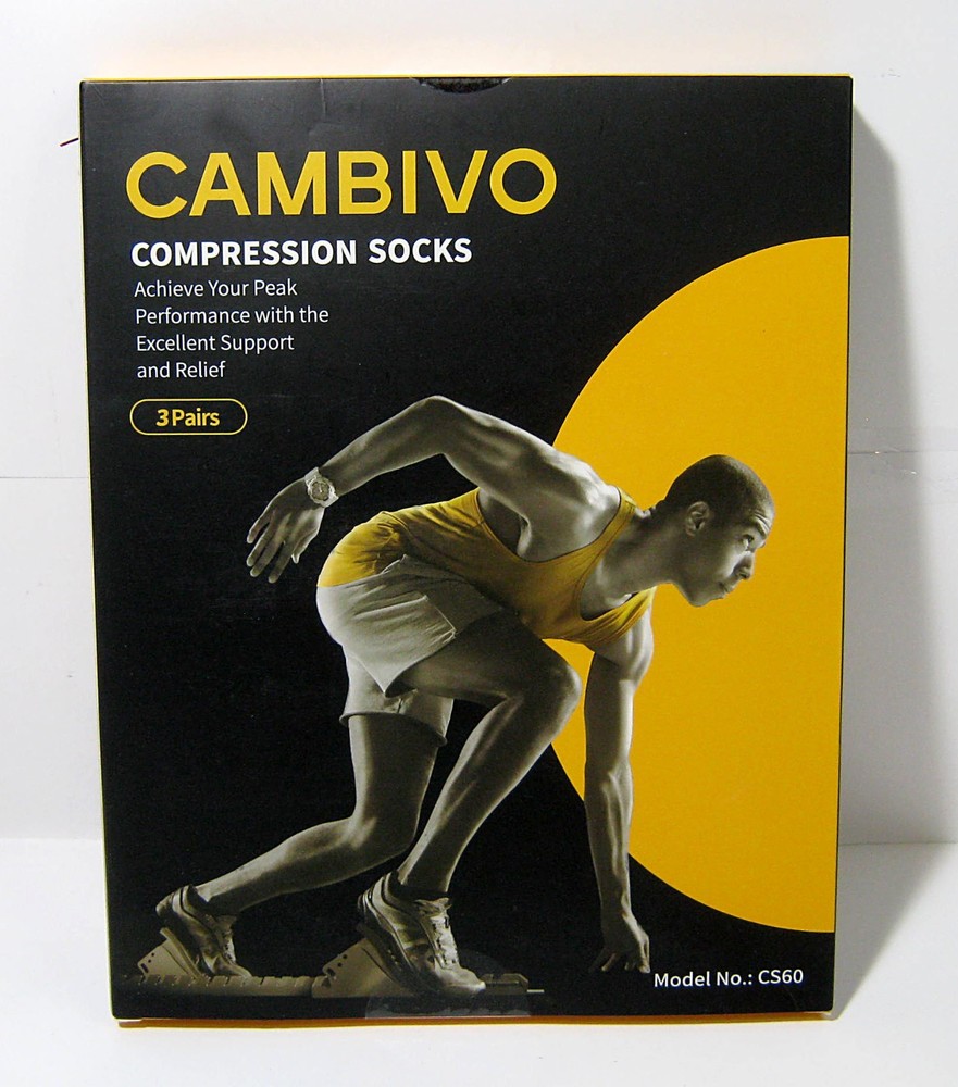 CAMBIVO 3 Pair Black Compression Socks Model CS60 Size: Small-Medium NIB