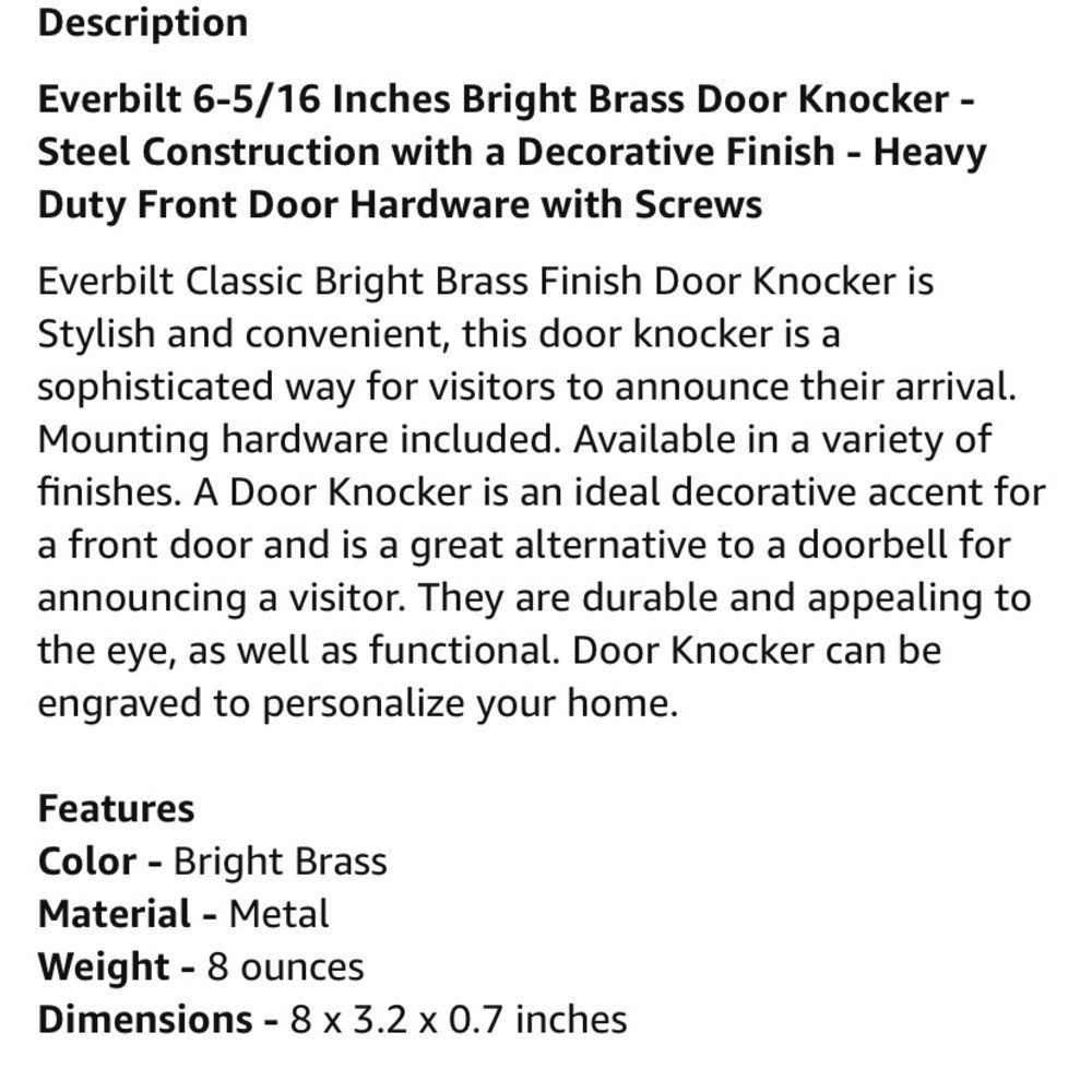 Everbilt Door Knocker NEW IN PACKAGE