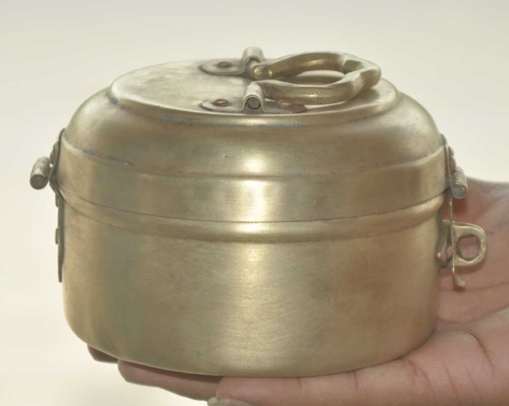 Vintage Brass Solid Handcrafted Bread Box, Rich Patina