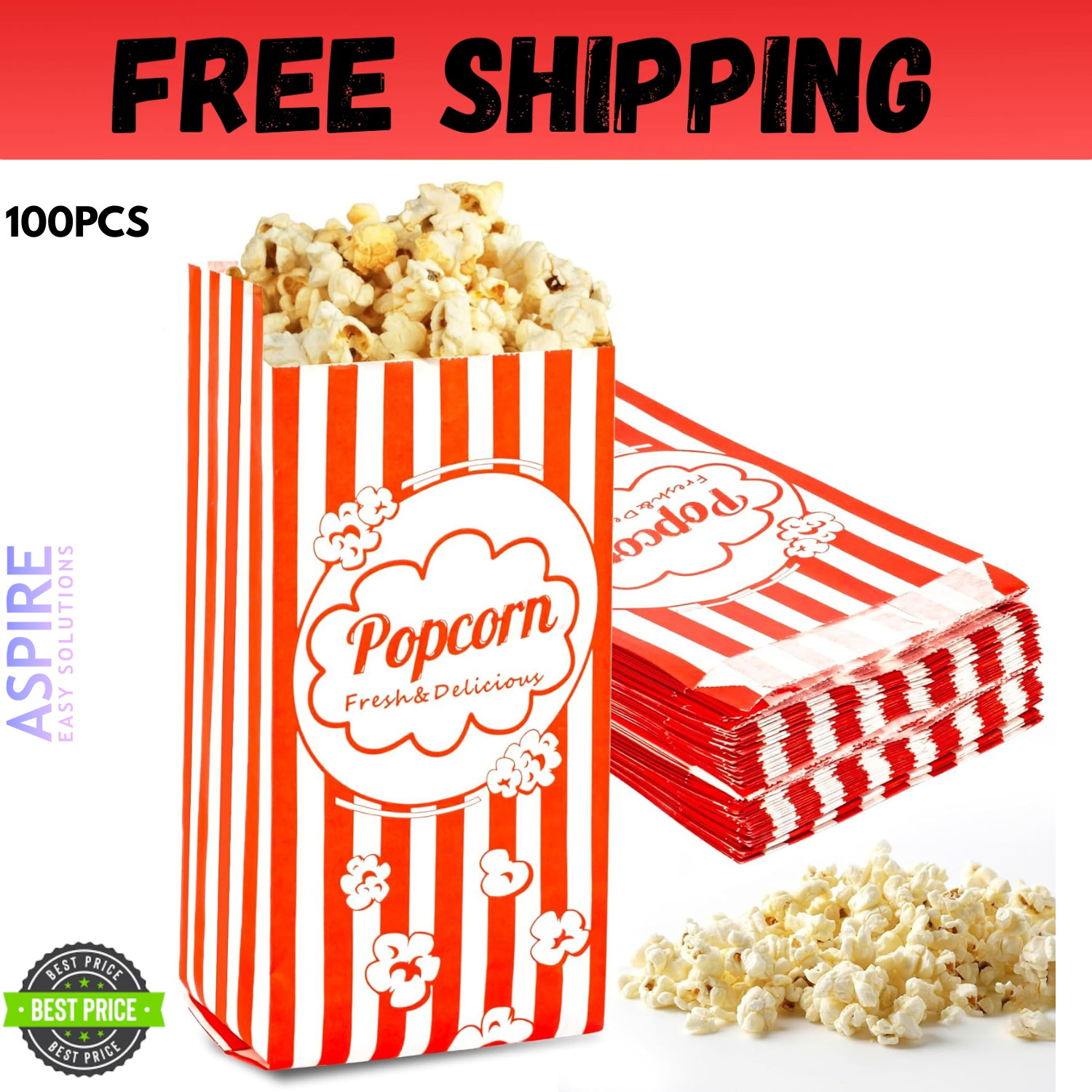 100PCS Popcorn Bags Individual Servings - MAQIHAN Disposable Paper Popcorn...