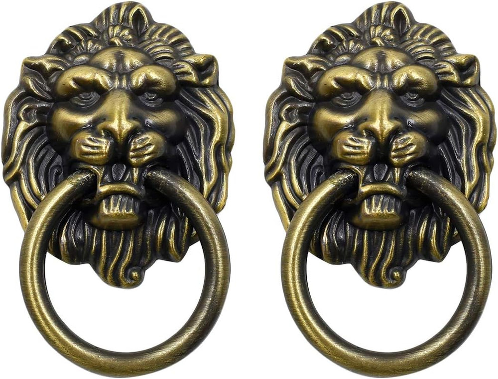 12 Pack Cabinet Knobs Pulls Lion Head Ring Pulls Handle for Drawer Dresser Wardr