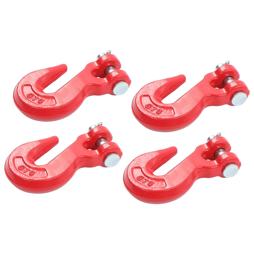 4 Pack 3/8" Clevis Grab Hooks G70 7500lbs Working Load Limit Red Chain Hooks