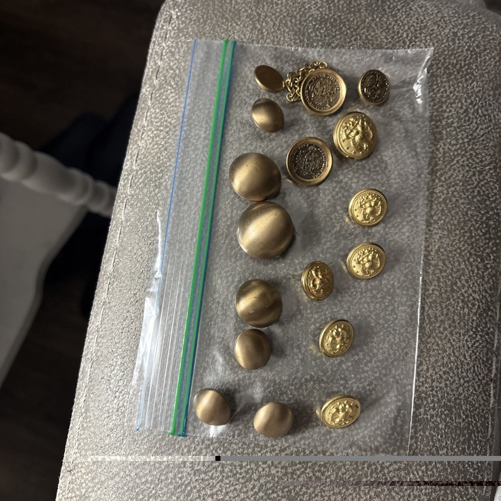 17 Vintage Shank Brass Buttons Mixed Lot