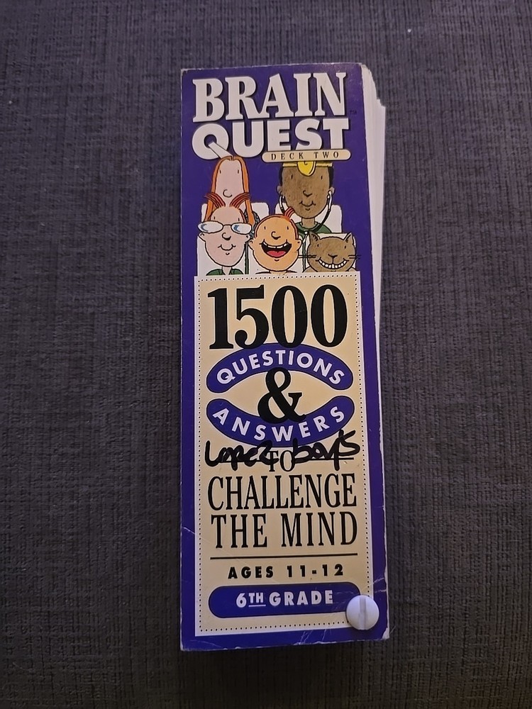 One Brain Quest 1500 Q&A Learning Challenge Card "DECK 2" 6th GRADE AGE 11-12