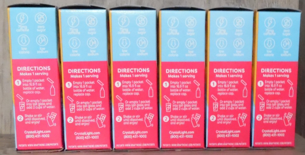 6 Crystal Light Raspberry Lemonade Drink Mix Energy Boost 10 Packets Each