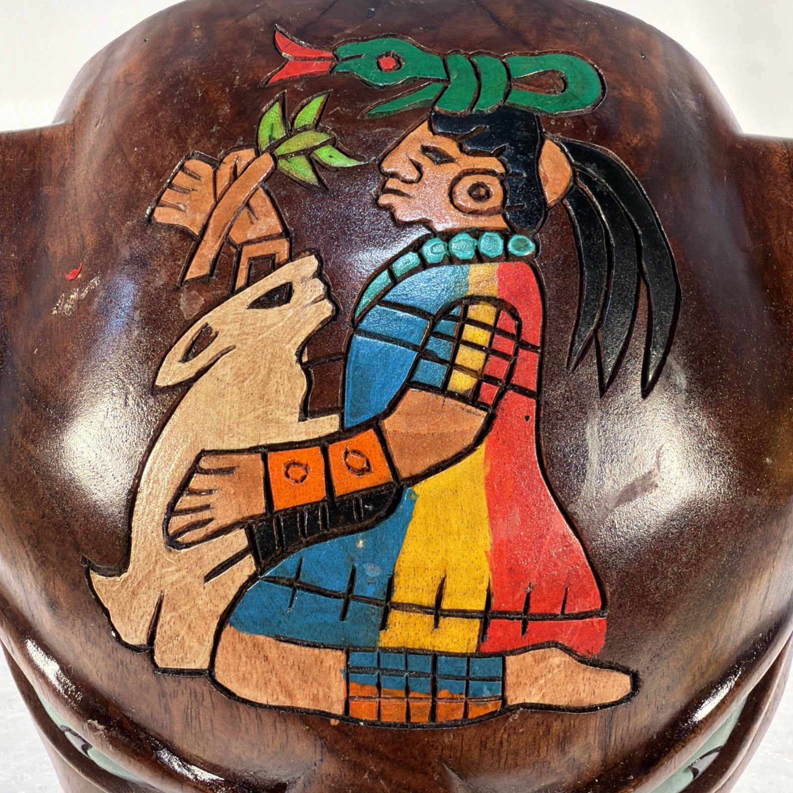 Vintage MCM Mayan Handcarved Wood Jaguar Panther Head Folk Art Rare