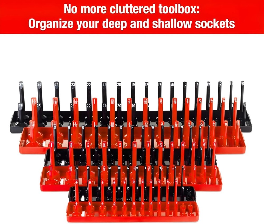 Durable 6PCS Socket Storage Trays Set - Clear Size Labels for Effortless Access