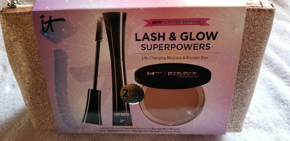 IT COSMETICS Lash & Glow! Mascara + Bronzer Superpowers Set W/BAG $66 VALUE