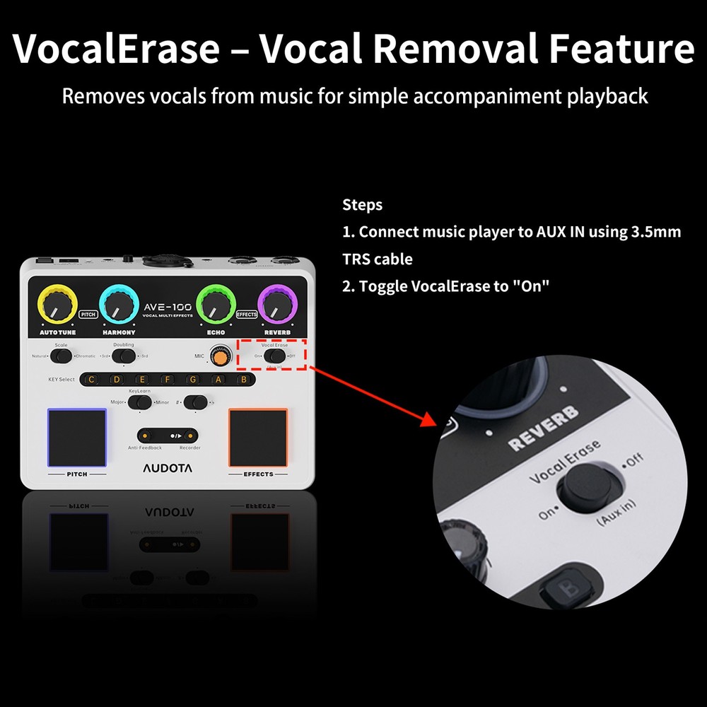 AUDOTA AVE-100 Vocal Multi-Effect Processor Reverb Delay Pitch Harmony Auto-Tune