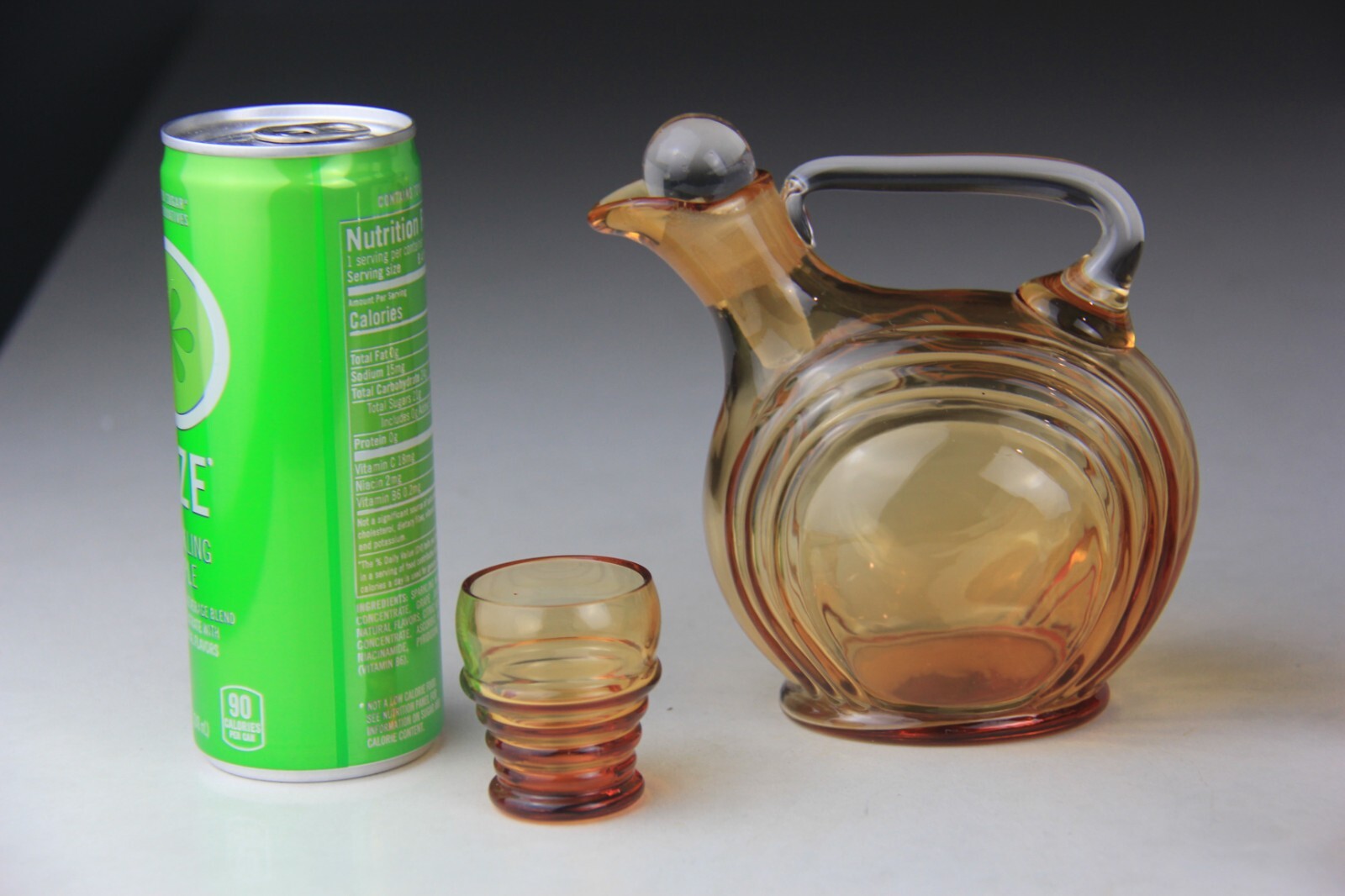 Scarce Cambridge Glass Amber Nautilus Decanter w/6 Small Cordials Tumblers