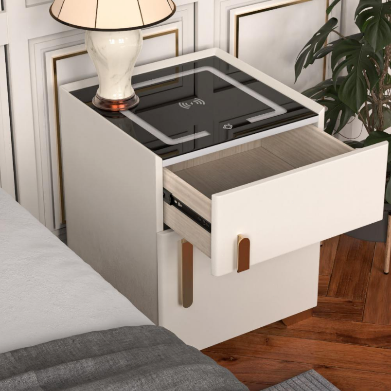 Smart Nightstand w/Security Safe Lock Box, 3-Color Light,Wireless Charging