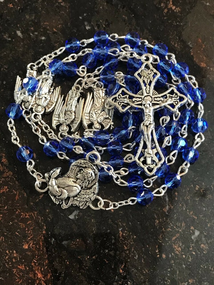Catholic Rosary Angel Archangel Glass 5 Decade