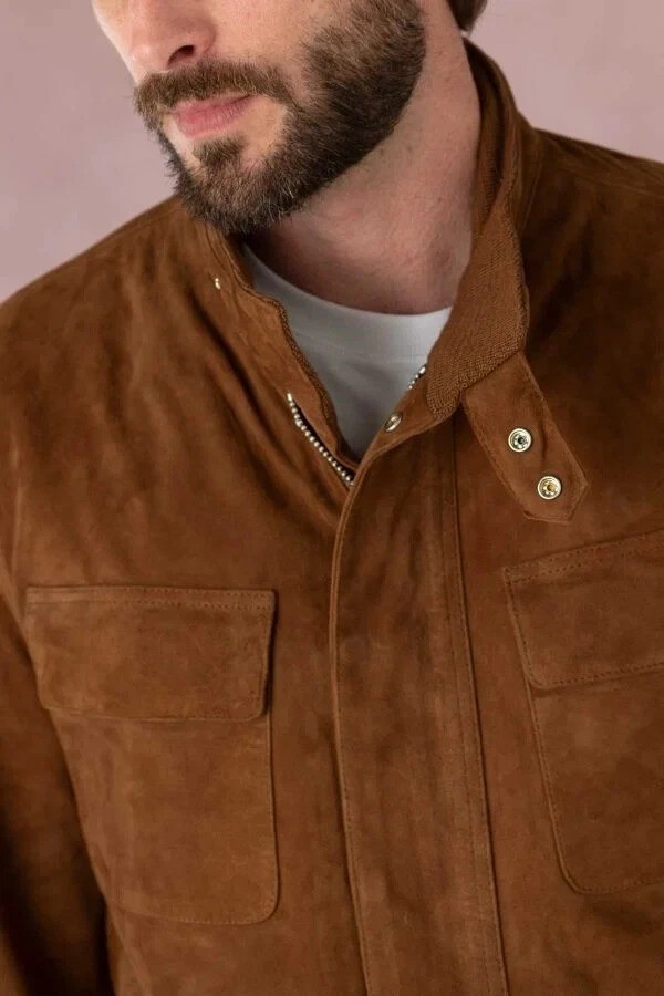 Brown Field Suede Leather Jacket For Men