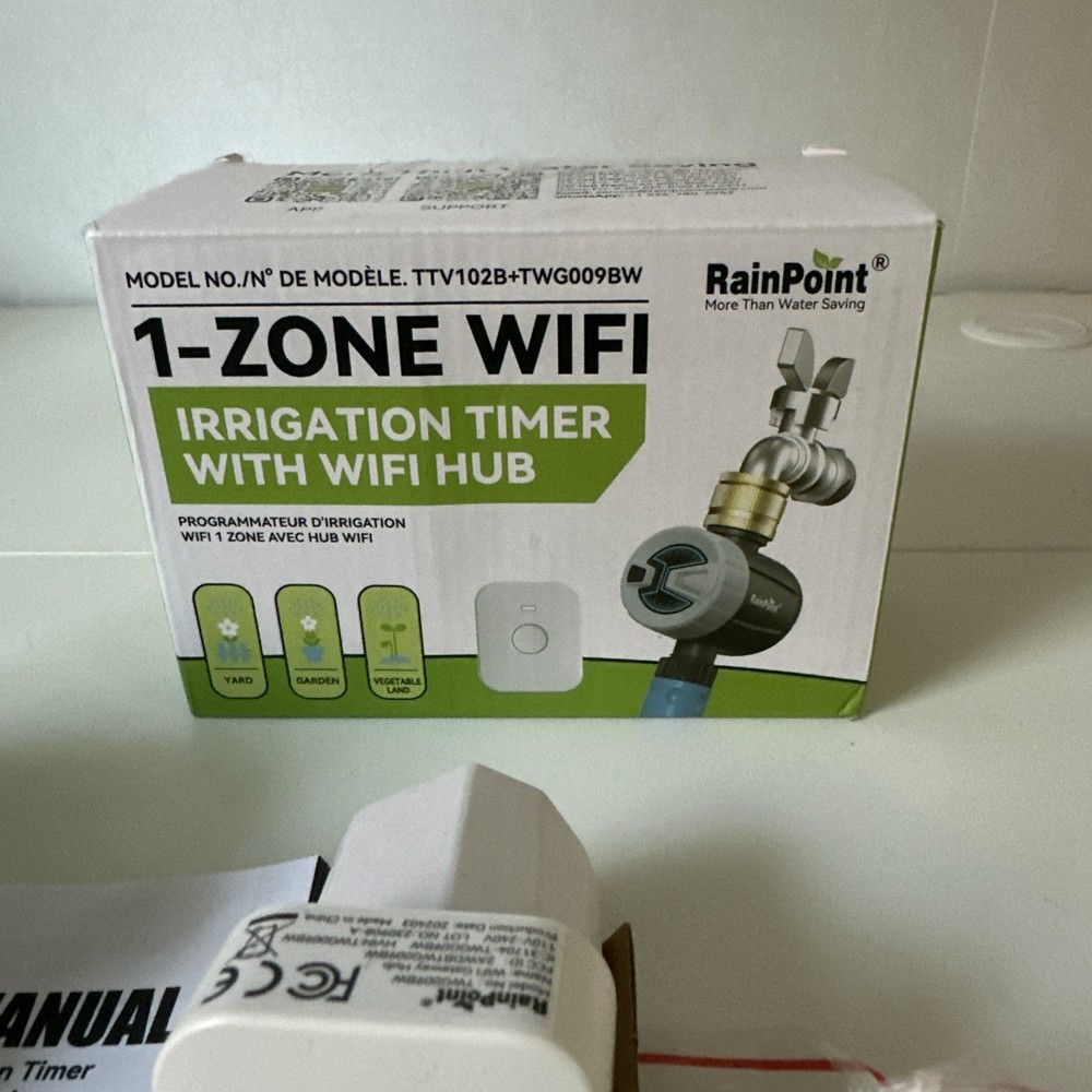 RainPoint Bluetooth Sprinkler Timer Controller With WiFi Hub - TTV102B+TWG009BW