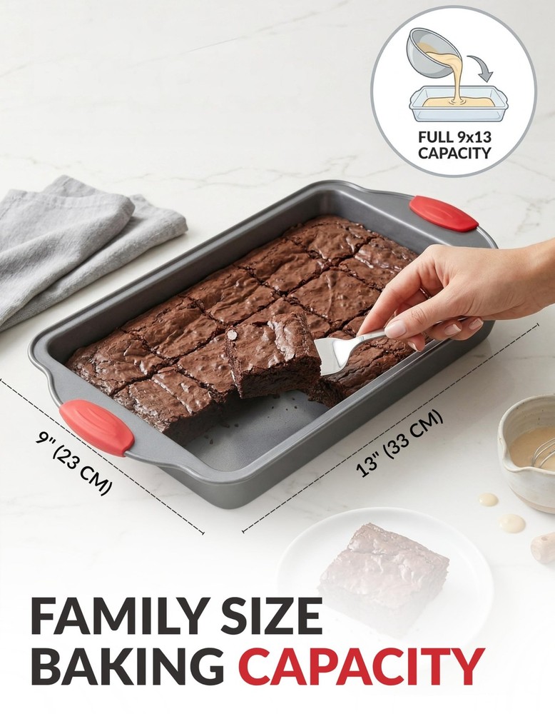 Boxiki Kitchen Non-stick 9x13 Rectangular Cake Pan - Durable Baking Pan for O...