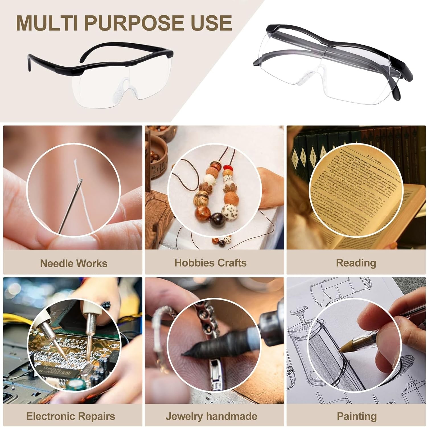 Big Vision Glasses HD Magnifying Eyewear Eye Care Make Everything Bigger Clearer