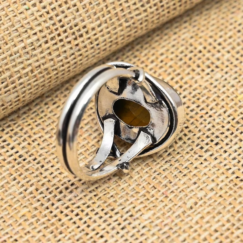 Tiger's Eye Solid 925 Sterling Silver Beautiful Statement Ring, All Size M1226