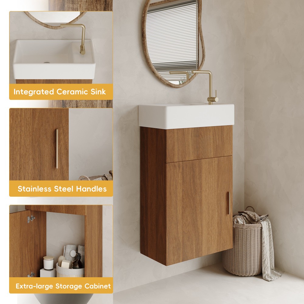 Modern Floating Bathroom Vanity with Intergrated Ceramic Basin