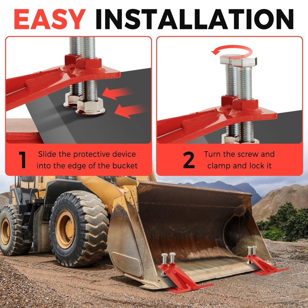 2PCS Tractor Bucket Protector, Heavy Duty Ski Edge Protector w Double Lock Nuts