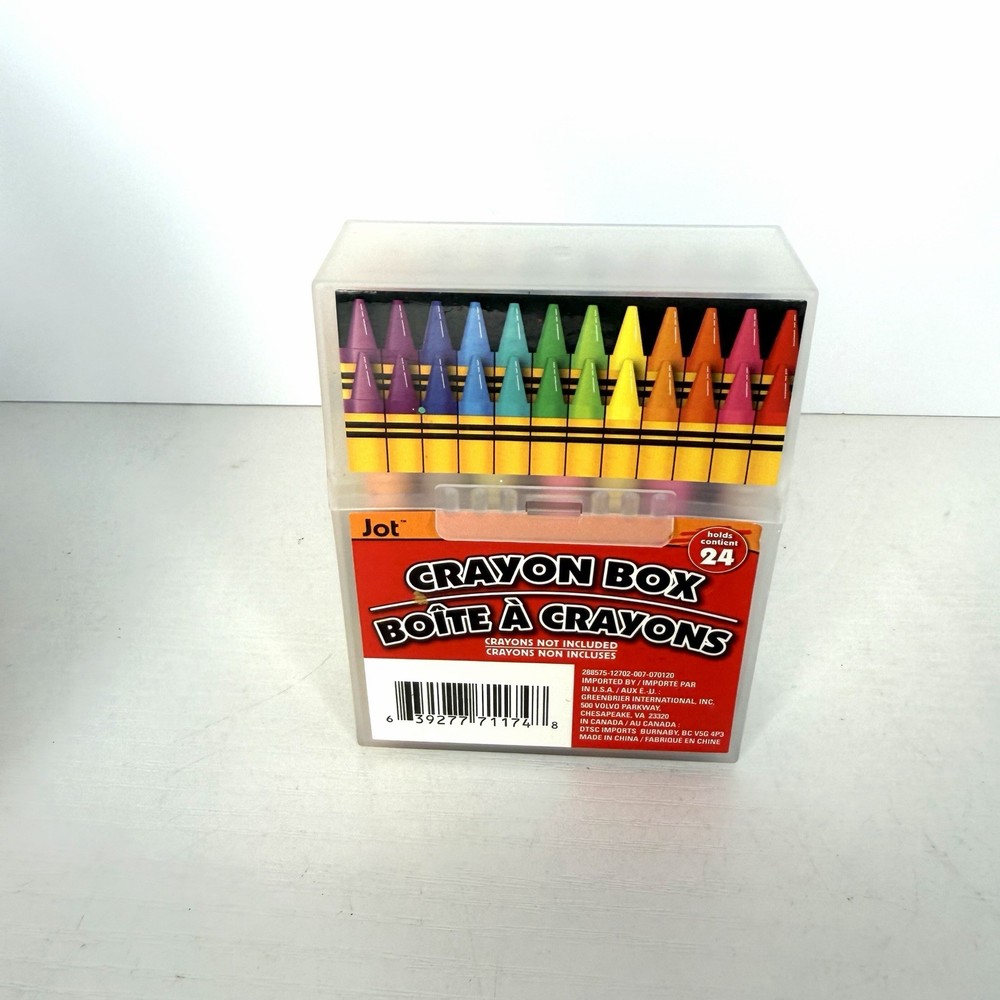 Crayon Holder Box Hinged Lid & Snap Closure Plastic 23 New Crayons Included