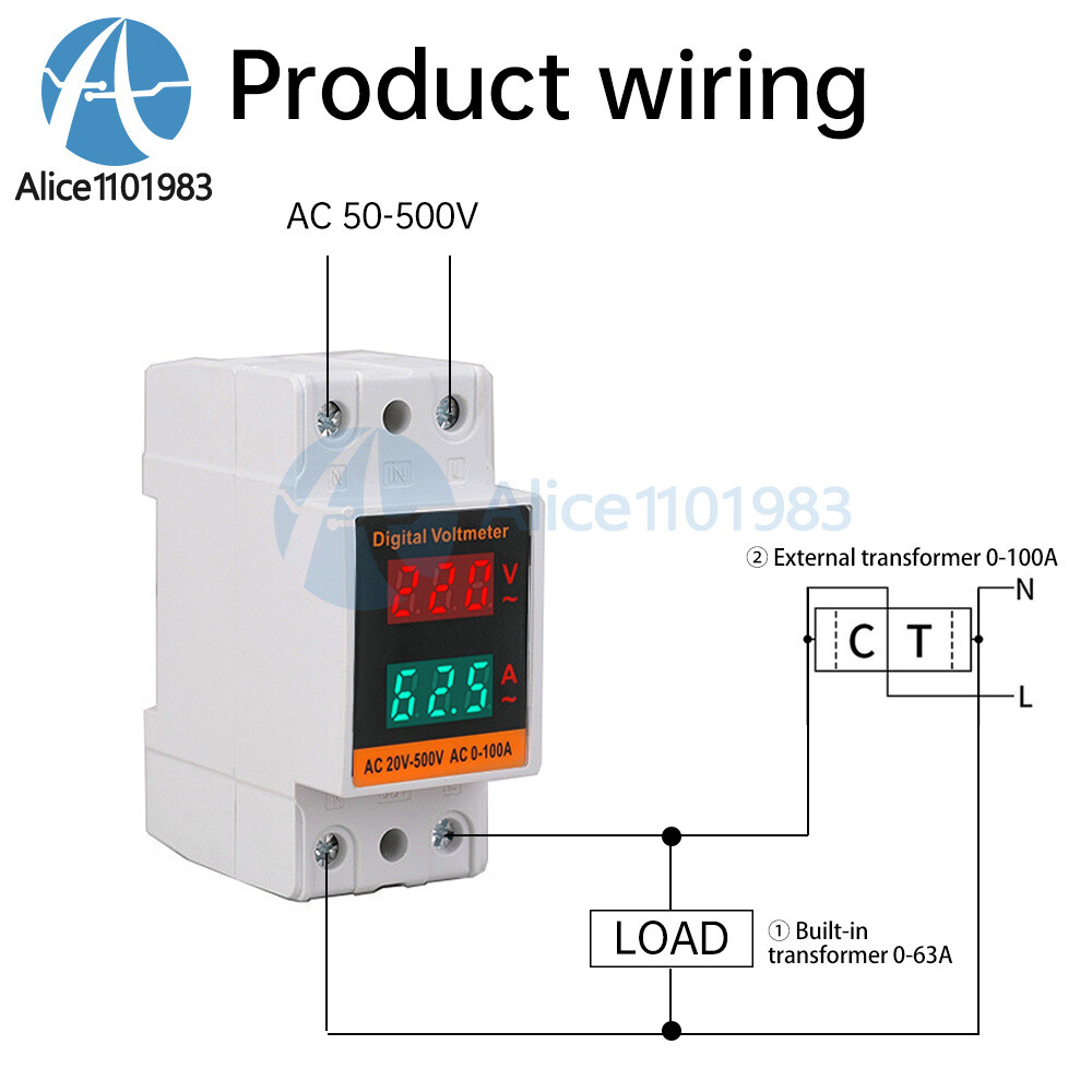 AC 50-500V 100A Din Rail Single-phase Digital Voltage LCD Voltage Current Meter